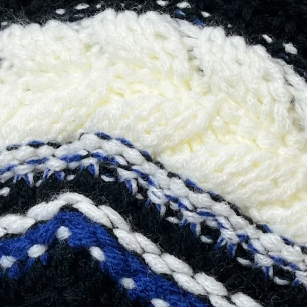 Sport-Tek Knit Pom Pom Beanie Blue White Black One Size